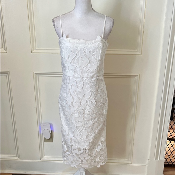 bardot kristen lace dress Bardot 10/L Navy Blue Kristen V-Neck Sleeveless Ruffle Lace Sheath Dress  NWT